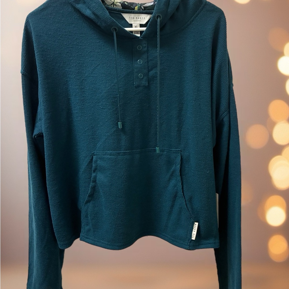 Ted Baker Teal Waffle Knit Lounge Hooded Pullover